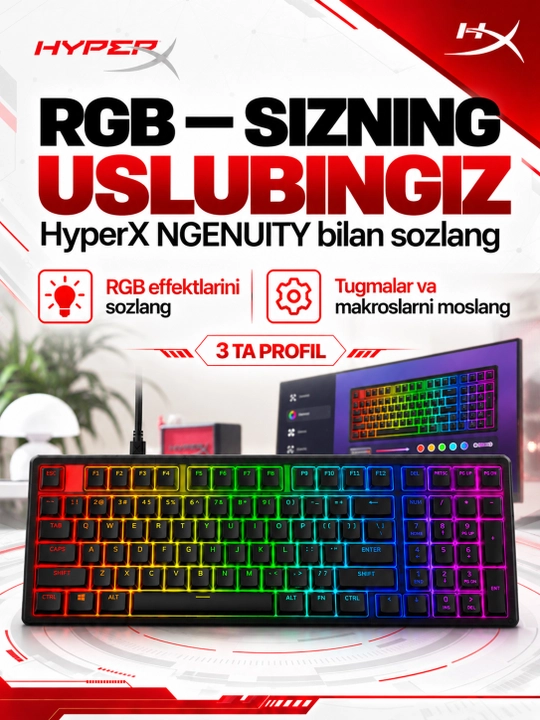Проводная игровая механическая клавиатура HyperX Origins 2 1800, RGB, Hot-Swap