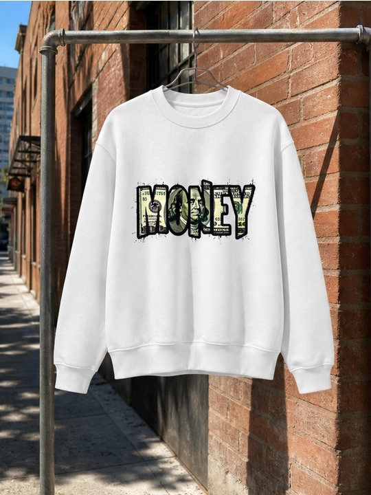Мужской свитшот с принтом MONEY, 100% хлопок, черный и белый