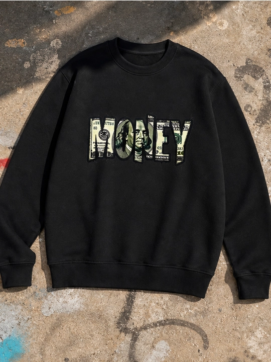 Мужской свитшот с принтом MONEY, 100% хлопок, черный и белый