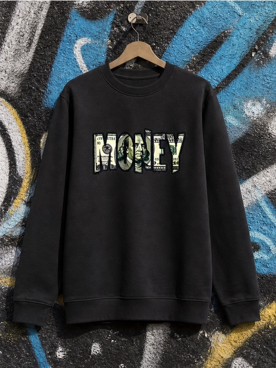 Мужской свитшот с принтом MONEY, 100% хлопок, черный и белый