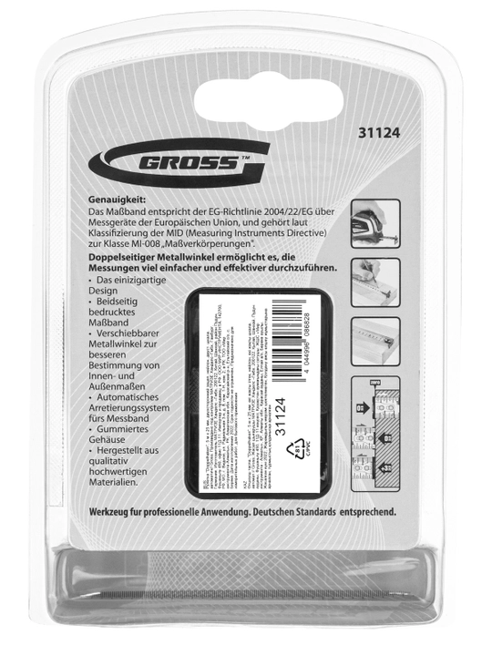 Рулетка GROSS Doppelhaken, 5 м x 25 мм, 31124