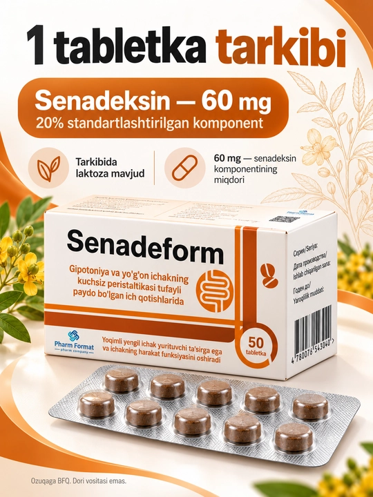 Senadeform, senna asosidagi tabletkalar, 50 dona, BFQ