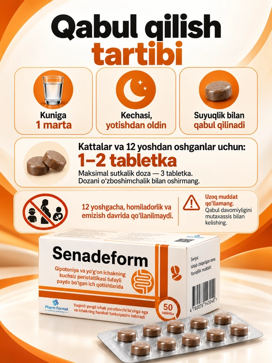 Senadeform, senna asosidagi tabletkalar, 50 dona, BFQ