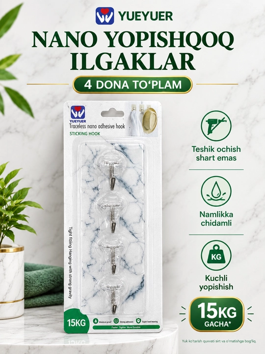 Turli xil yopishqoq va iladigan ilgaklar hammom va oshxona va kiyim  uchun, universal