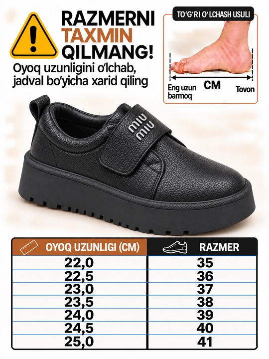 Ayollar uchun qalin tagcharmli, yopishqoq poyabzal, kuz-qish mavsumi