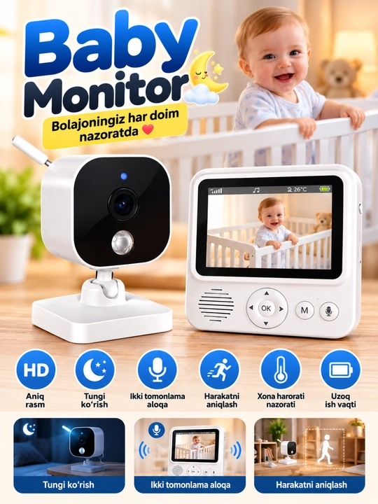 Видеоняня Baby Monitor — камера для наблюдения за детьми с экраном - 