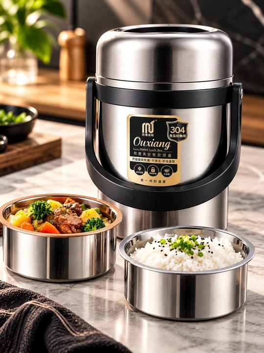 Термос для еды Ouxiang 1,8 л, нержавеющая сталь 304, с ручкой, вакуумный