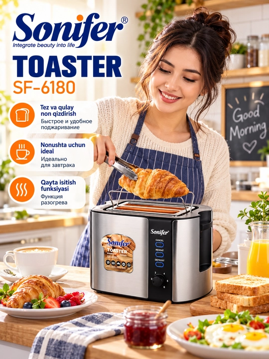 Тостер электрический SONIFER SF-6180, тостер для хлеба и хрустящих завтраков