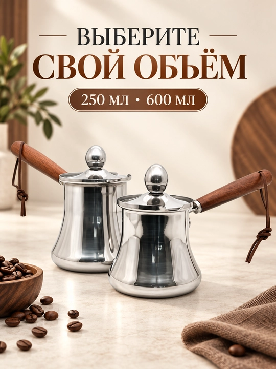 Турка для кофе из нержавеющей стали с крышкой и длинной ручкой для плиты