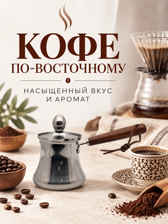 Турка для кофе из нержавеющей стали с крышкой и длинной ручкой для плиты - 