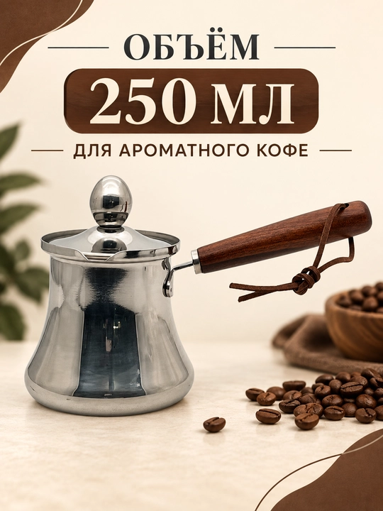 Турка для кофе из нержавеющей стали с крышкой и длинной ручкой для плиты