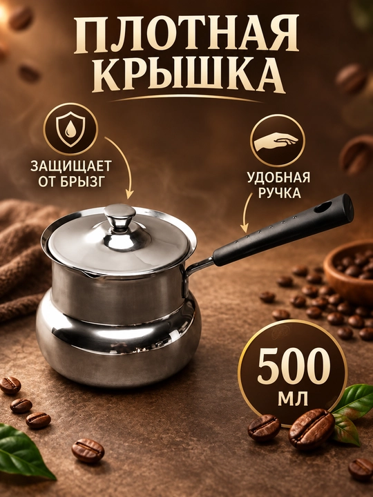 Турка джезва для варки кофе из нержавеющей стали с крышкой и длинной ручкой