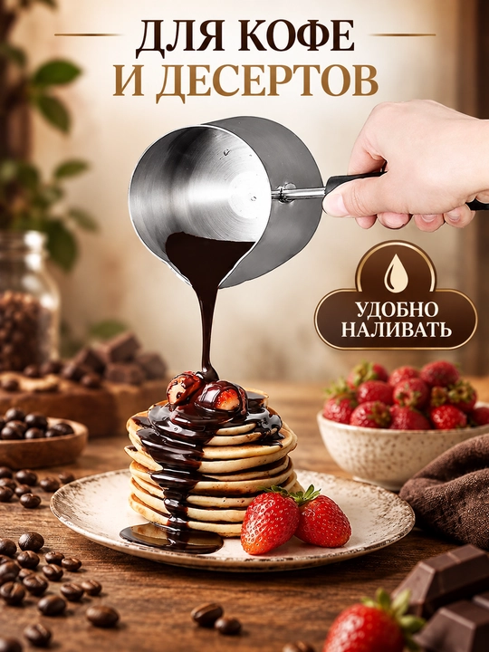Турка для кофе из нержавеющей стали с крышкой и длинной ручкой для плиты