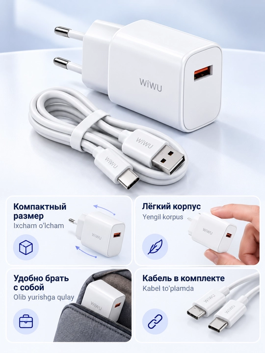 Зарядное устройство 18 вт GaN для телефона WiWU Wi-G006, EU, с кабелем