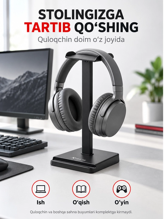 Kompyuter va telefon quloqchinlari uchun tutqich-taglik XTRIKE ME HT-08 telefon qo‘ygichli