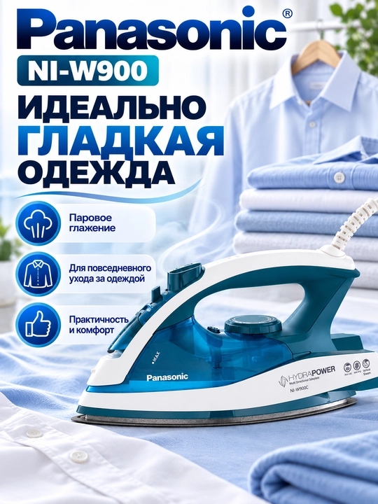 Panasonic NI-W900CMTW bug‘li dazmol, 2400 Vt, keramik taglik, 130 g/min bug‘ zarbasi - 