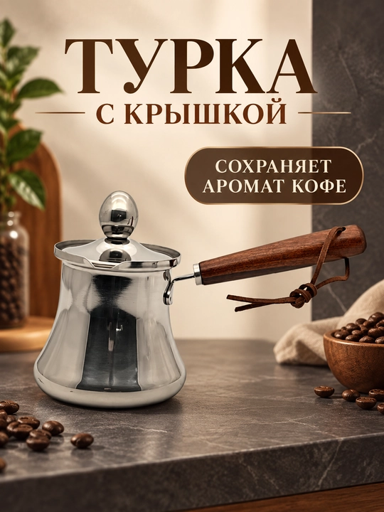 Турка для кофе из нержавеющей стали с крышкой и длинной ручкой для плиты