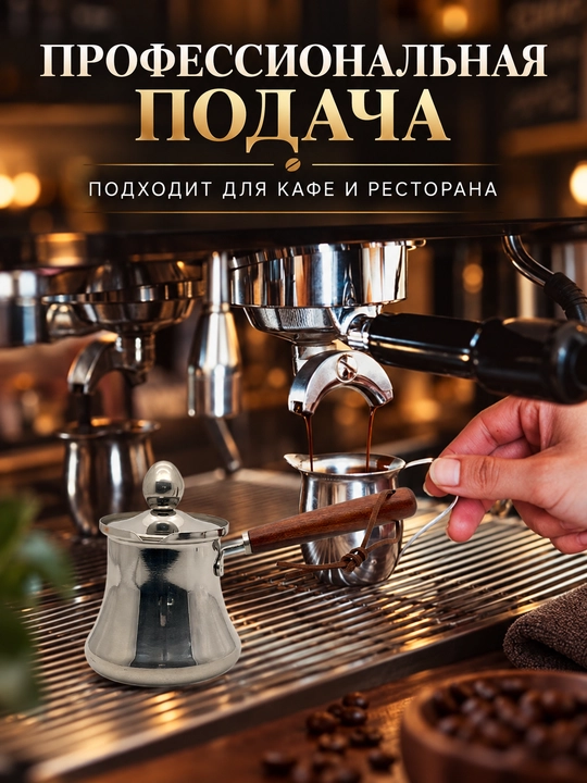Турка для кофе из нержавеющей стали с крышкой и длинной ручкой для плиты