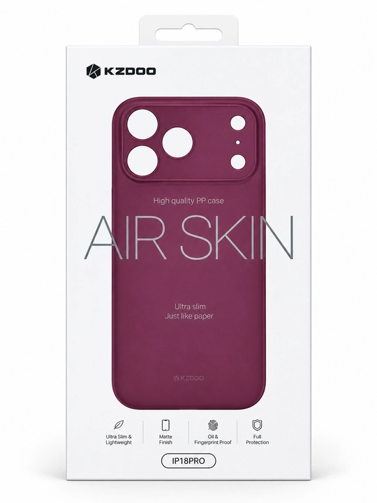 Тонкий чехол Air Skin для iPhone 18/ 17/ 16/ 15/ 14/ 13 Pro Max, Pro, Air, KZDOO — 0.3 мм