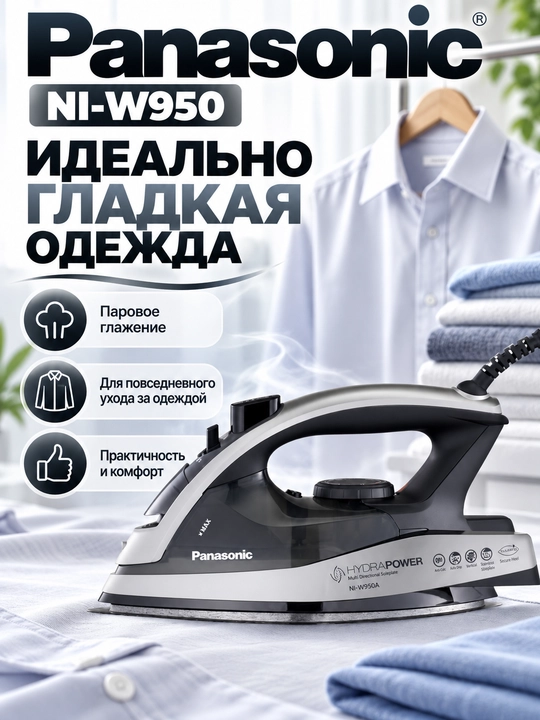 Panasonic NI-W950 bug‘li dazmol, 2400 Vt, Alumite taglik, 140 g/min bug‘ zarbasi - 