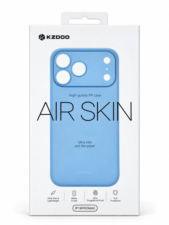 IPhone 18/ 17/ 16/ 15/ 14/ 13 Pro Max, Pro, Air uchun Air Skin yupqa g‘ilof KZDOO - 0.3 mm
