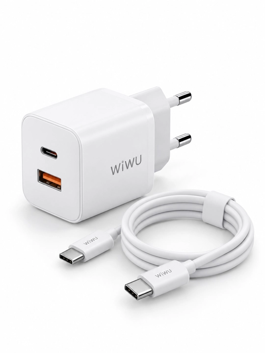 Быстрая зарядка 33 вт GaN WiWU Wi-G018, USB-C и USB-A, с кабелем