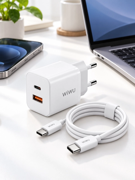 Быстрая зарядка 33 вт GaN WiWU Wi-G018, USB-C и USB-A, с кабелем
