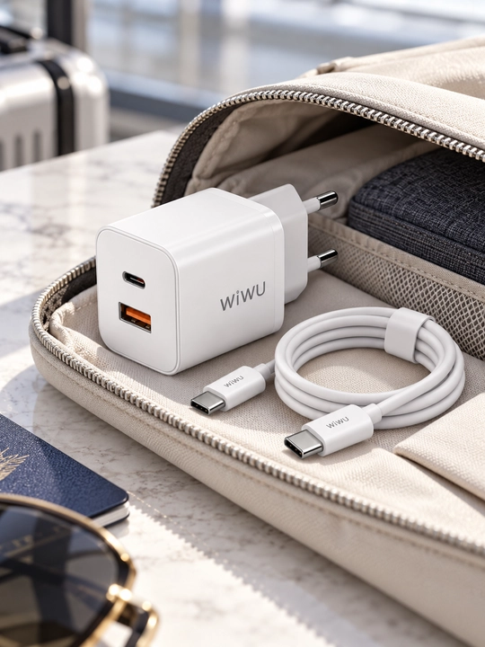 Быстрая зарядка 33 вт GaN WiWU Wi-G018, USB-C и USB-A, с кабелем