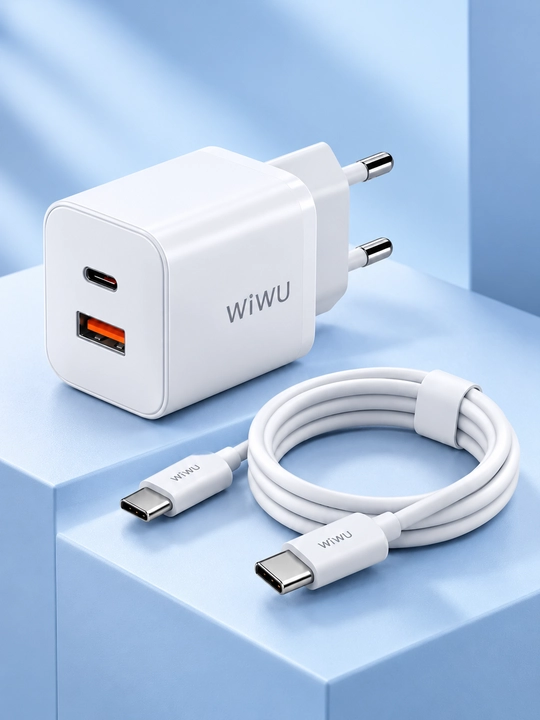 Быстрая зарядка 33 вт GaN WiWU Wi-G018, USB-C и USB-A, с кабелем