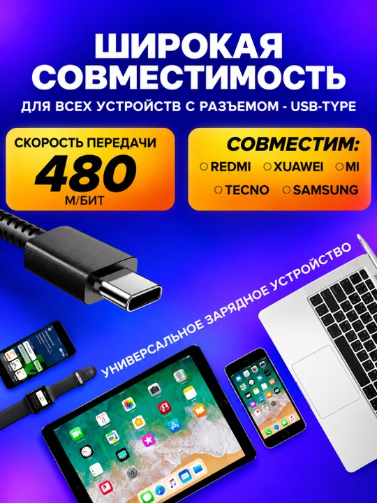 Tezkor zaryadlovchi adapter 45W 67W 120W USB Type-C kabel bilan