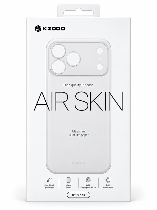 Тонкий чехол Air Skin для iPhone 18/ 17/ 16/ 15/ 14/ 13 Pro Max, Pro, Air, KZDOO — 0.3 мм