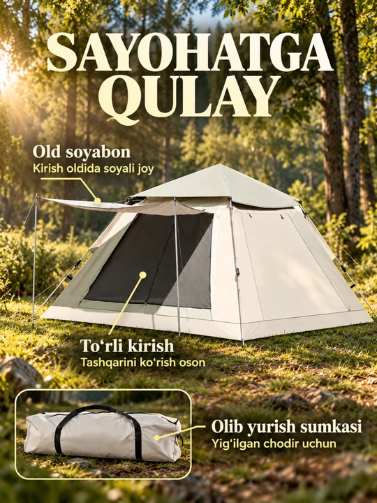 Turistik palatka, old soyabonli lager chodiri, 240×240×157 / 210×210×146 sm