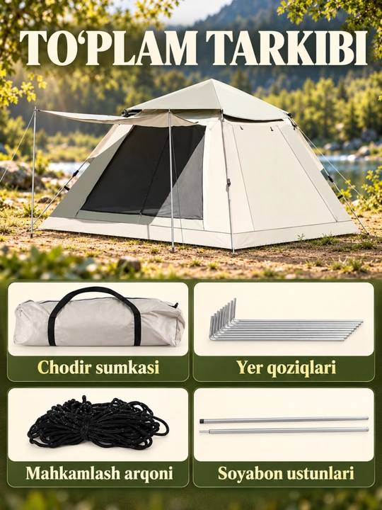 Turistik palatka, old soyabonli lager chodiri, 240×240×157 / 210×210×146 sm
