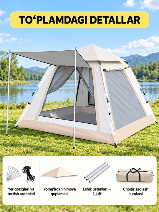 Turistik palatka, old soyabonli lager chodiri, 240×240×157 / 210×210×146 sm