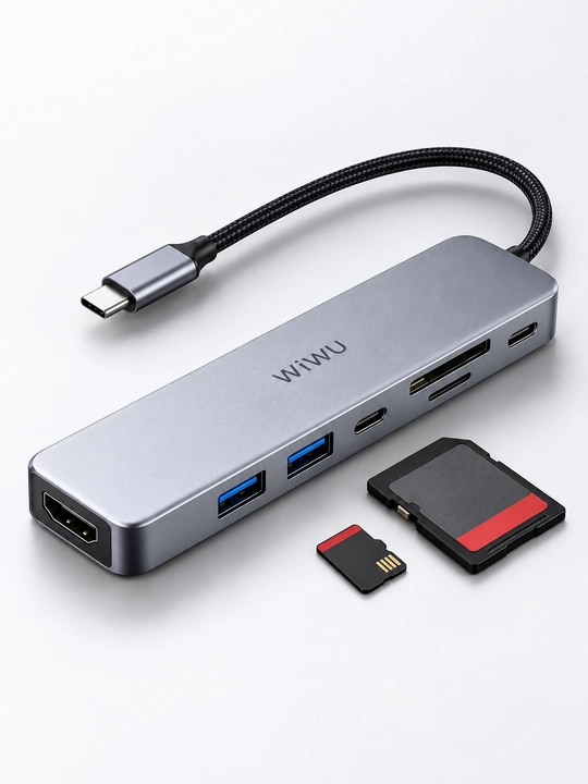 USB-C хаб 7-в-1 WiWU Wi-HB007, HDMI 4K 60 Гц, PD 100 Вт, USB 3.0, SD TF
