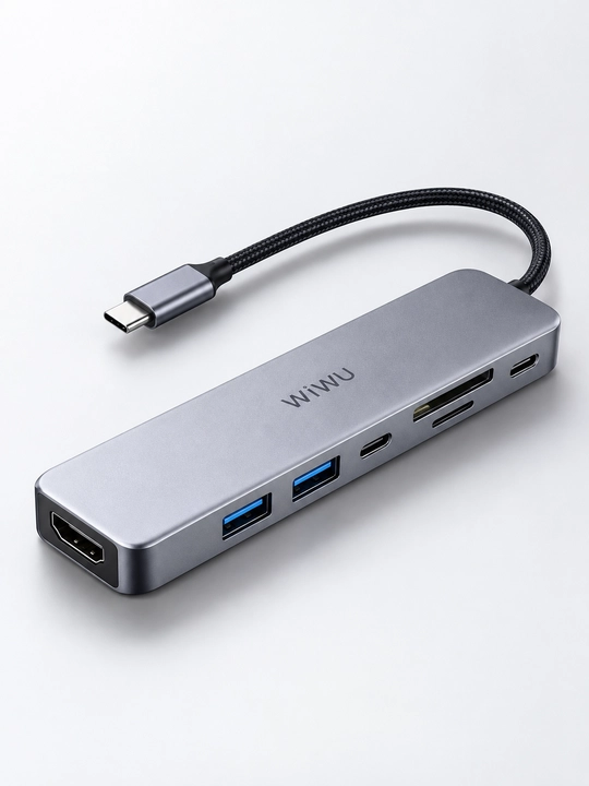 USB-C хаб 7-в-1 WiWU Wi-HB007, HDMI 4K 60 Гц, PD 100 Вт, USB 3.0, SD TF