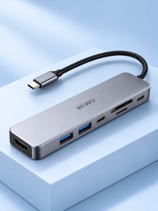 USB-C хаб 7-в-1 WiWU Wi-HB007, HDMI 4K 60 Гц, PD 100 Вт, USB 3.0, SD TF