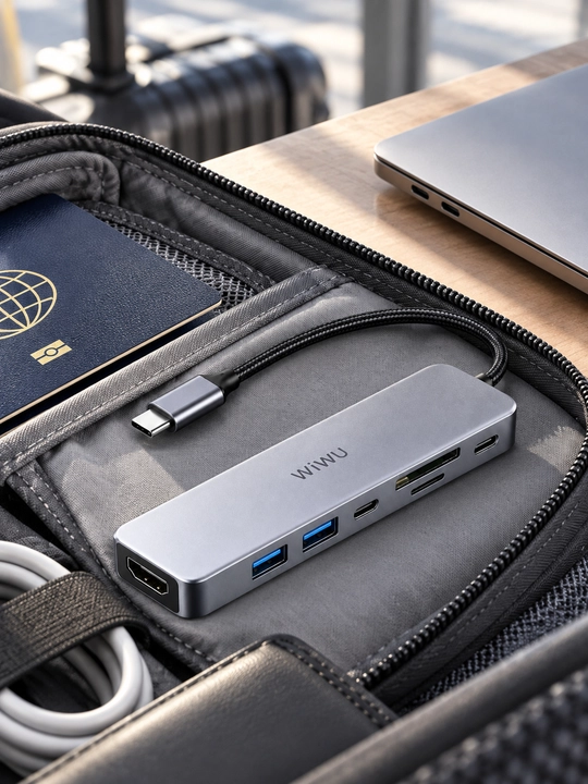USB-C хаб 7-в-1 WiWU Wi-HB007, HDMI 4K 60 Гц, PD 100 Вт, USB 3.0, SD TF