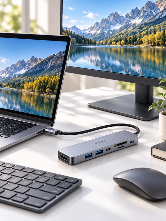 USB-C хаб 7-в-1 WiWU Wi-HB007, HDMI 4K 60 Гц, PD 100 Вт, USB 3.0, SD TF
