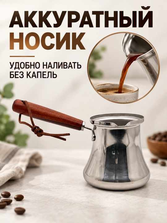 Турка для кофе из нержавеющей стали с крышкой и длинной ручкой для плиты
