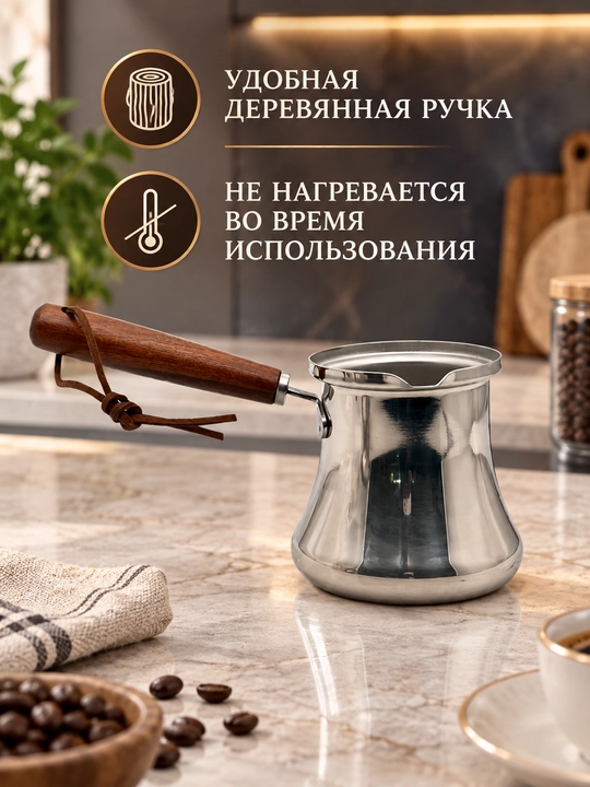 Турка для кофе из нержавеющей стали с крышкой и длинной ручкой для плиты