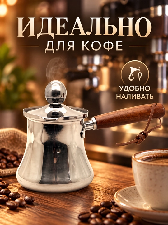 Турка джезва для варки кофе из нержавеющей стали с крышкой и длинной ручкой