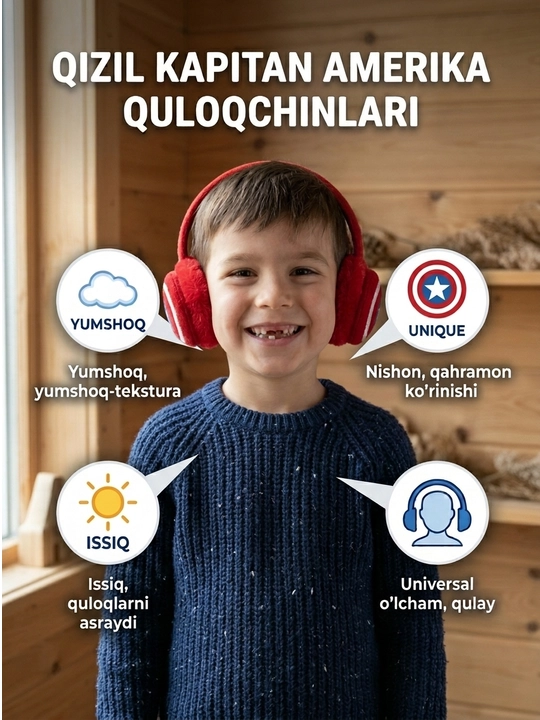 Bolalar mo‘ynali quloqchinlari, o‘g‘il bolalar uchun issiq qishki quloqchinlar - 