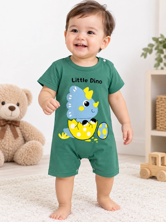 Dinozavr rasimli bolalar uchun yashil paxtali kombinezon «Little Dino» - 