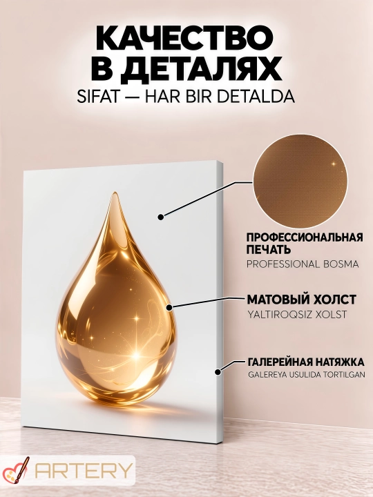 Interyer uchun xolst rasmi ARTERY "Oltin sehr", podramnikli devor posteri