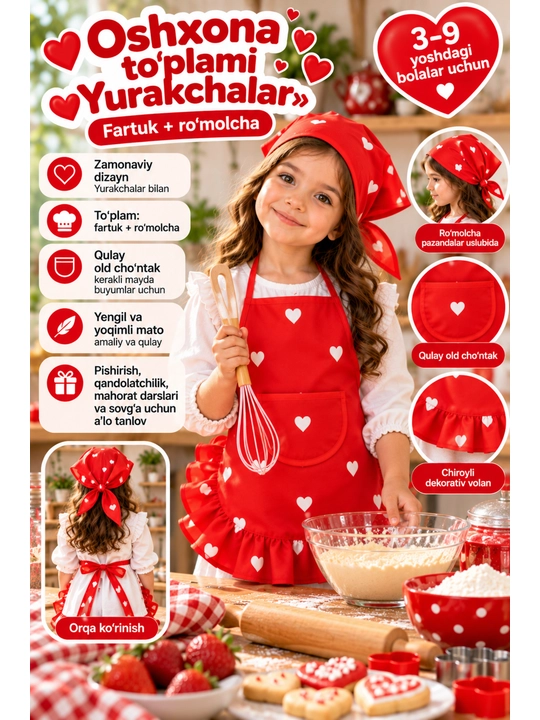 Фартук и косынка для маленьких девочек, для кухни и домашних дел, из хорошей ткани