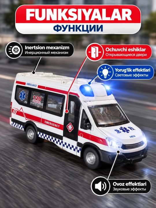 Tez yordam temir mashina — bolalar uchun o'yinchoq mashina, 3+ yosh
