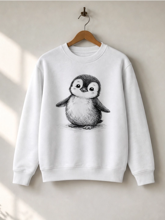 Ayollar uchun pingvin printli svitshot, 100% paxta, erkin bichim
