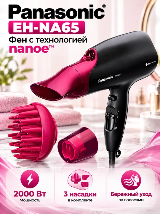 Panasonic EH-NA65 nanoe texnologiya soch quritgich, 2000Vt 3 ta tezlik 4 ta harorat rejimi - 