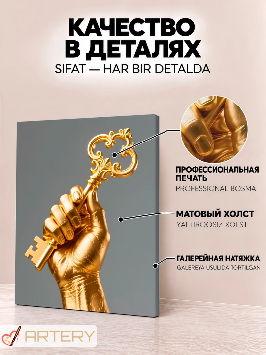 Interyer uchun xolst rasmi ARTERY "Oltin sehr", podramnikli devor posteri